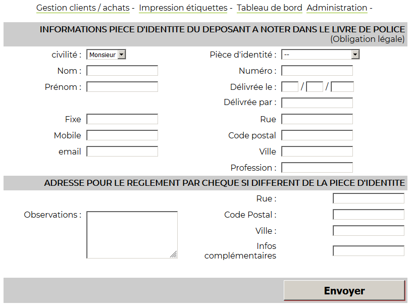 fenetre logiciel creation fiche deposant depot vente