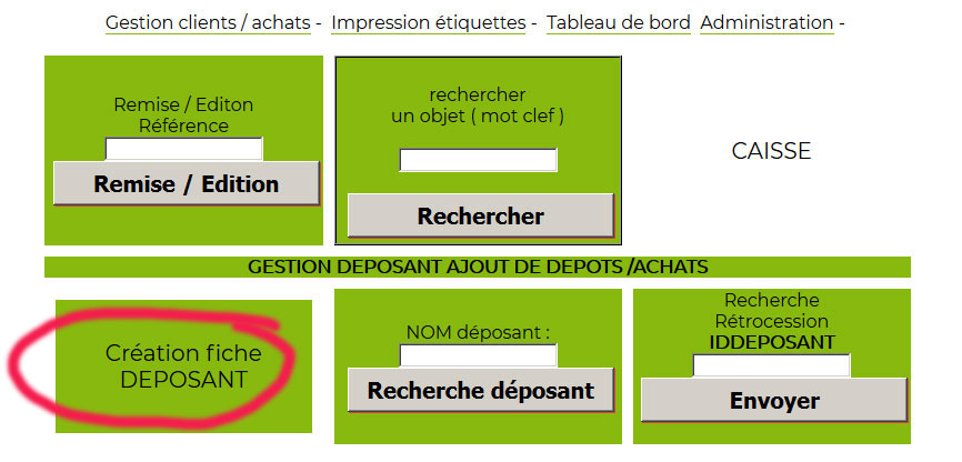 fenetre principale gestion client achat logiciel depot vente