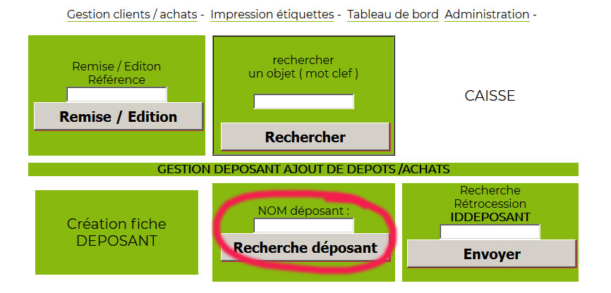 fenetre principale gestion client achat logiciel depot vente